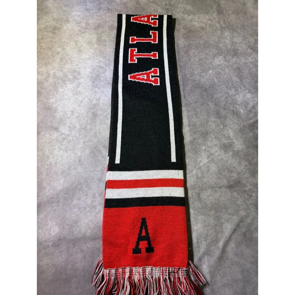 ChoKoLish Atlanta Knit Scarf Red Black White Varsity Lettering Fringe 64 Inch